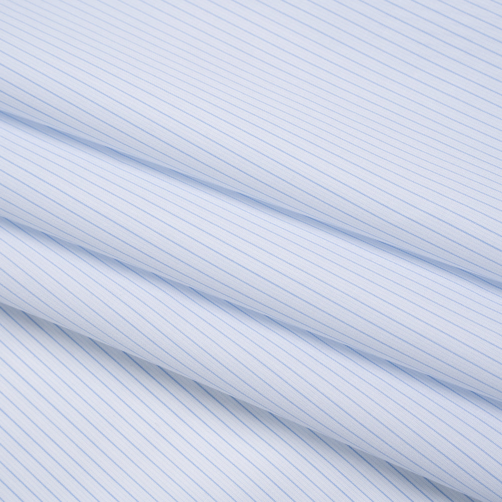 Cotton Shirting - White and Pale Blue Pinstripes - Designer Deadstock