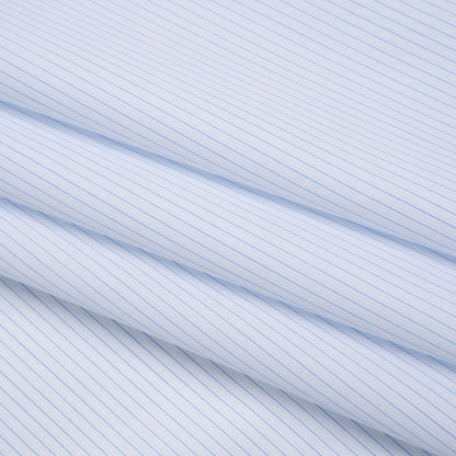 Cotton Shirting - White and Pale Blue Pinstripes - Designer Deadstock