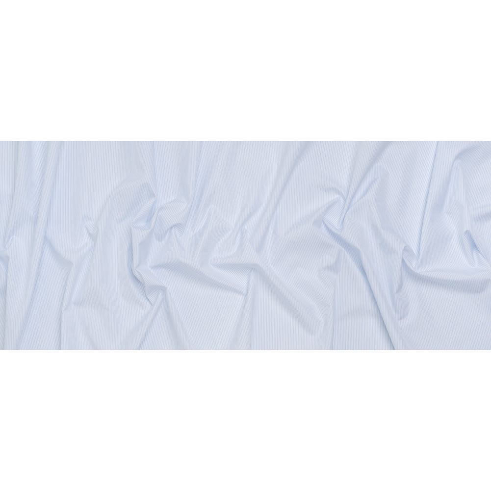 Cotton Shirting - White and Pale Blue Pinstripes - Designer Deadstock
