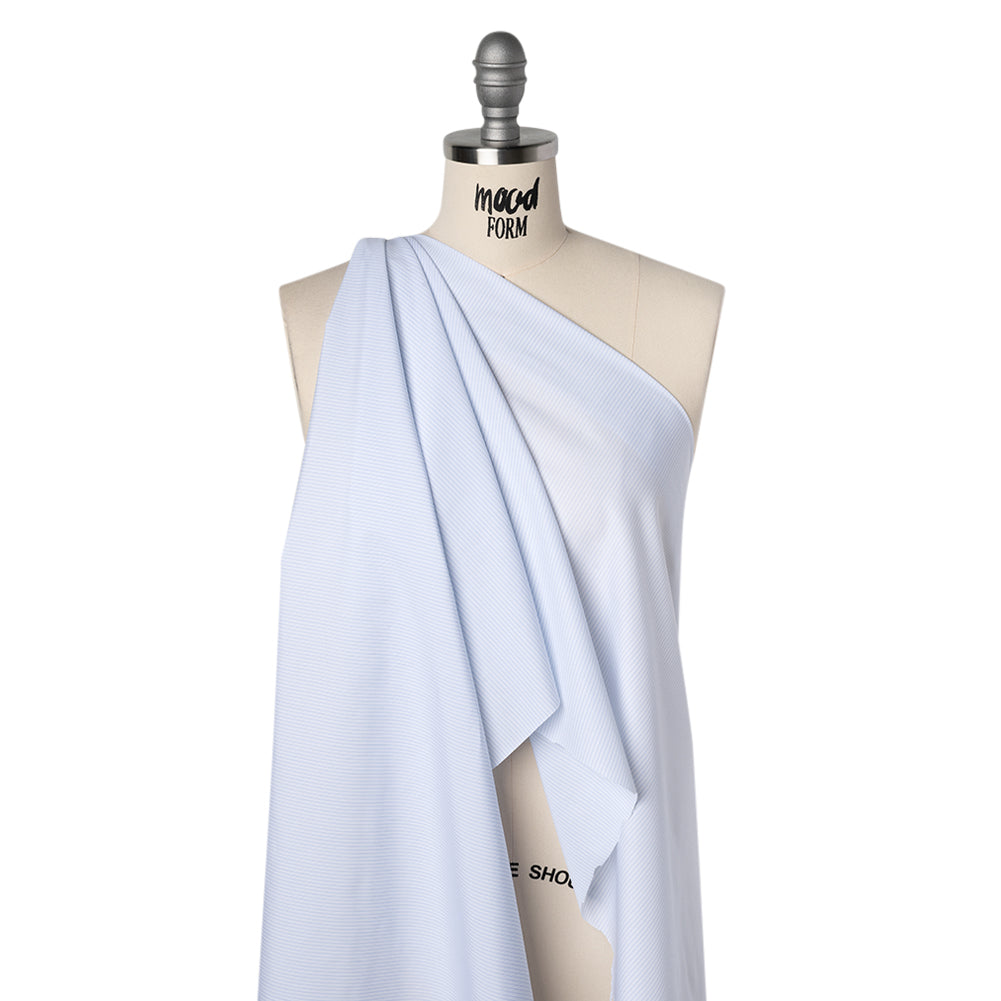 Cotton Shirting - White and Pale Blue Pinstripes - Designer Deadstock
