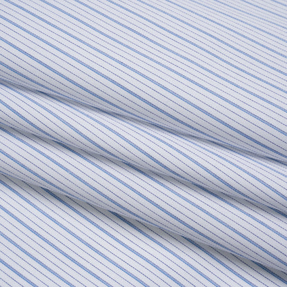 Cotton Twill Shirting - Sky Blue, Navy and White Stripes - Deadstock