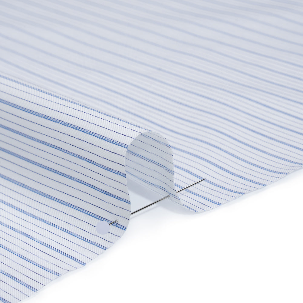 Cotton Twill Shirting - Sky Blue, Navy and White Stripes - Deadstock
