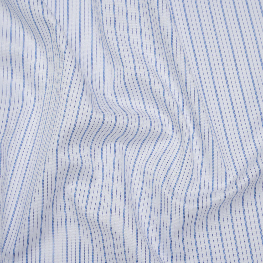 Cotton Twill Shirting - Sky Blue, Navy and White Stripes - Deadstock