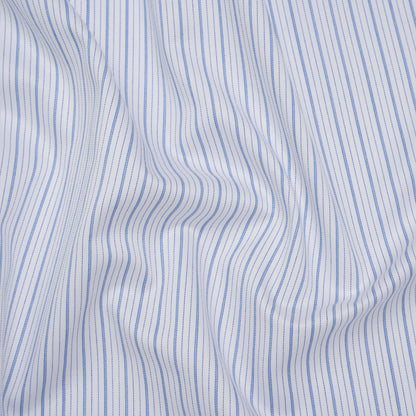 Cotton Twill Shirting - Sky Blue, Navy and White Stripes - Deadstock