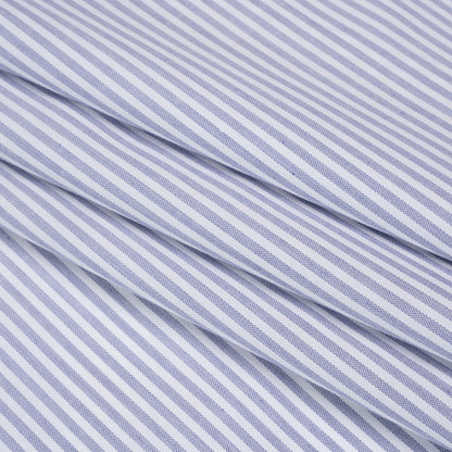 Cotton Basketweave Shirting - Blue and White Candy Stripes - Deadstock