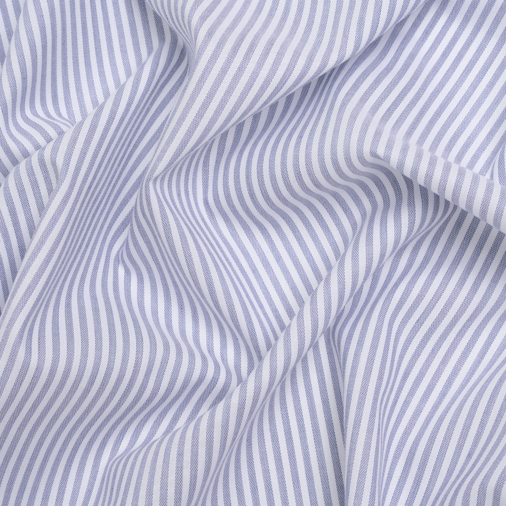 Cotton Basketweave Shirting - Blue and White Candy Stripes - Deadstock