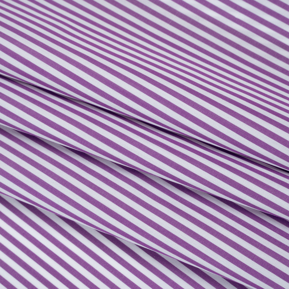 Cotton Shirting - Grape and White Candy Stripes - Deadstock