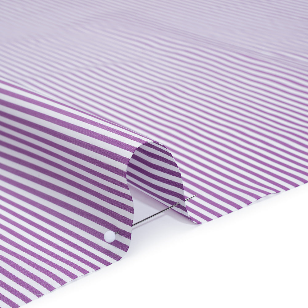 Cotton Shirting - Grape and White Candy Stripes - Deadstock