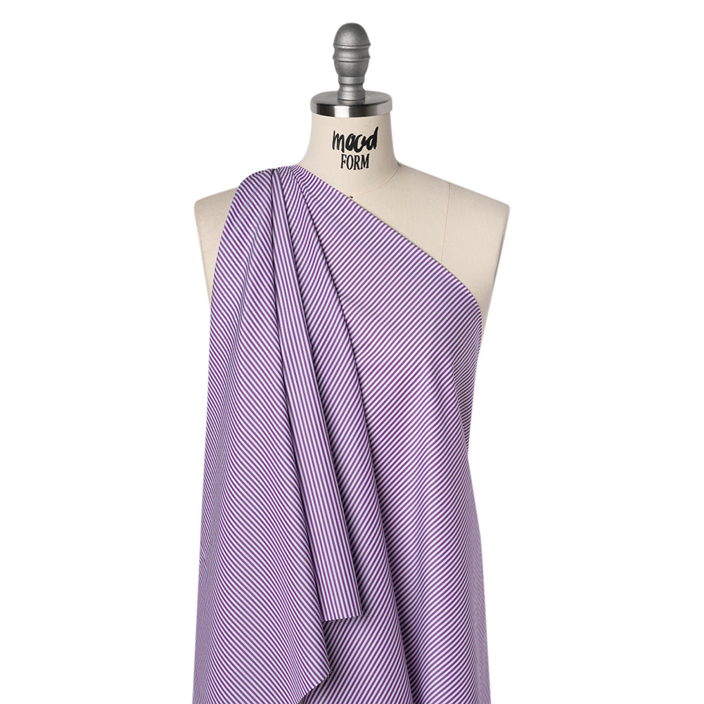 Cotton Shirting - Grape and White Candy Stripes - Deadstock
