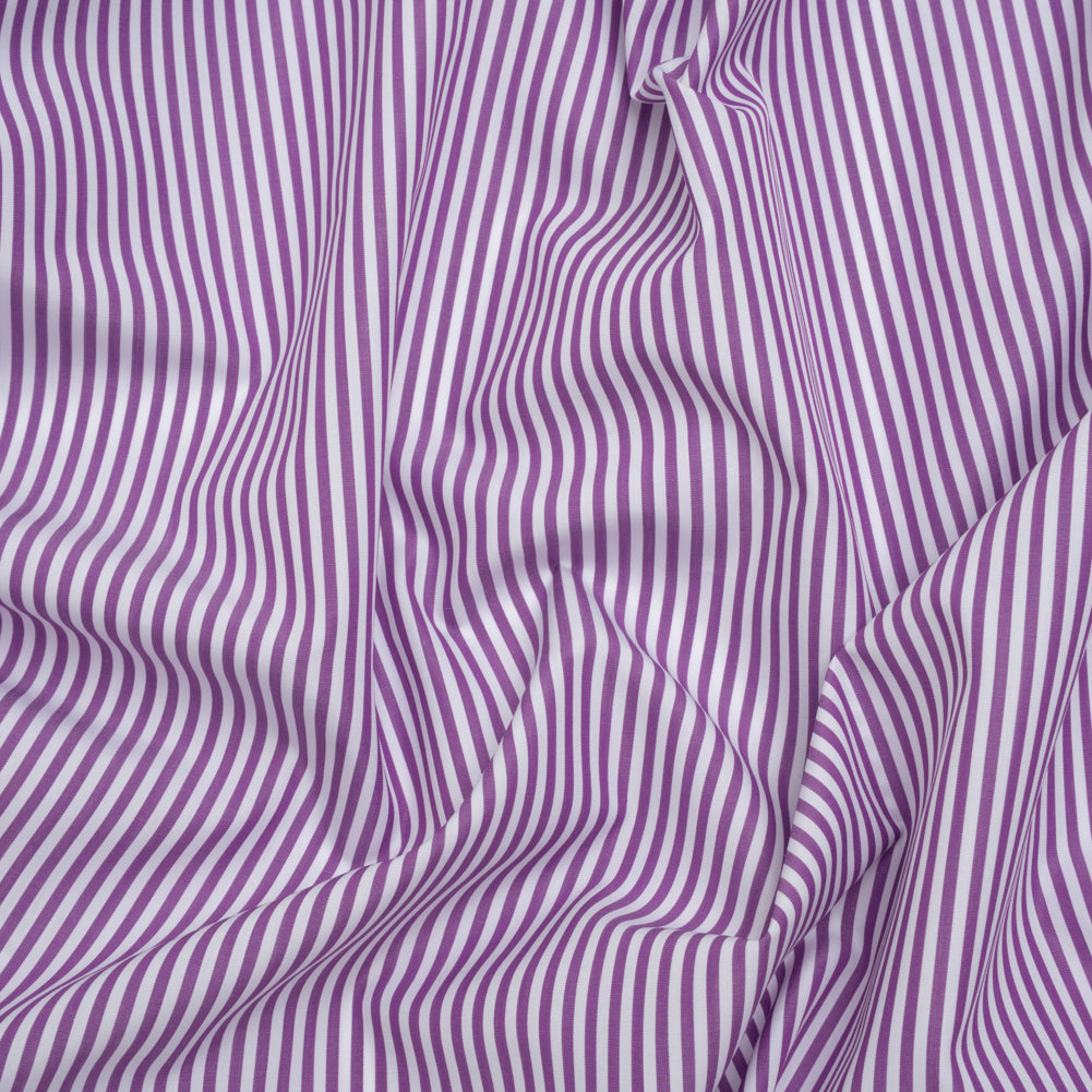 Cotton Shirting - Grape and White Candy Stripes - Deadstock