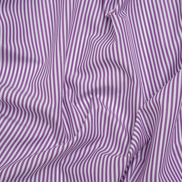 Cotton Shirting - Grape and White Candy Stripes - Deadstock