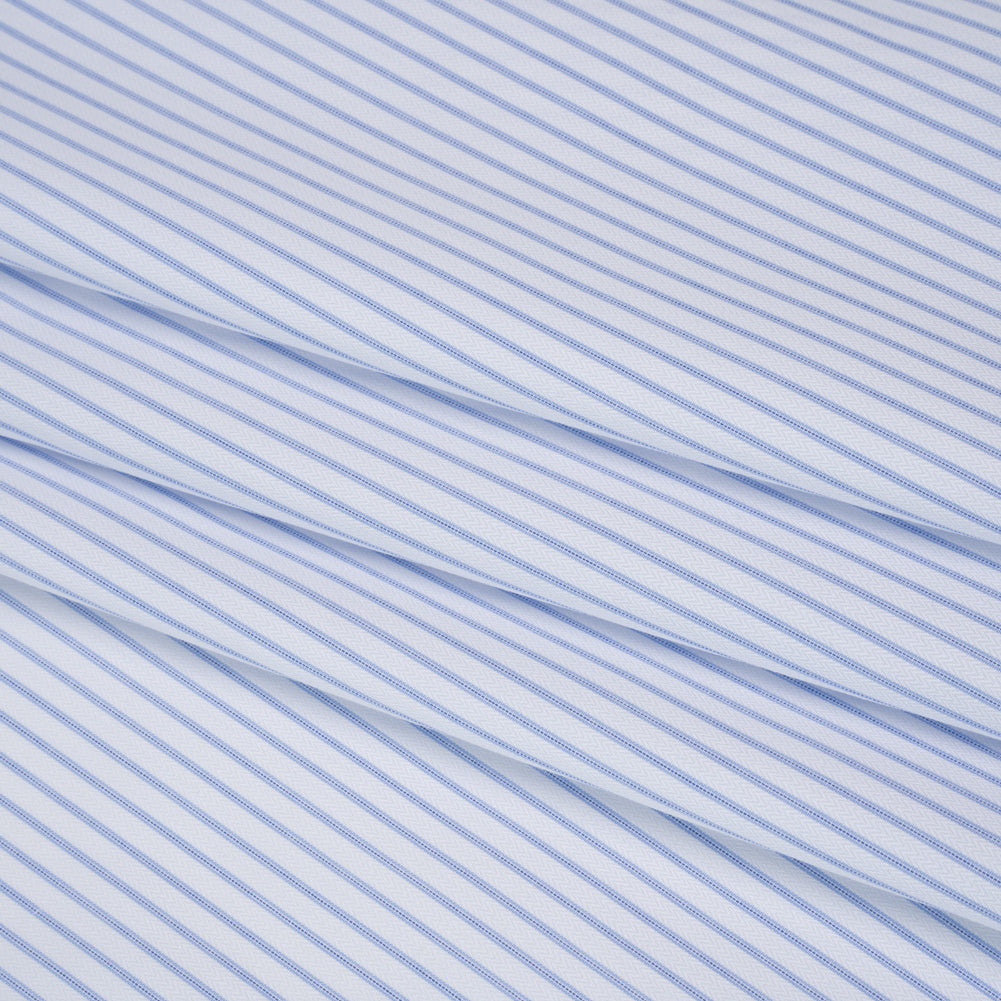 Tiny Herringbone Cotton Twill Shirting - Light Blue and White Stripes - Deadstock