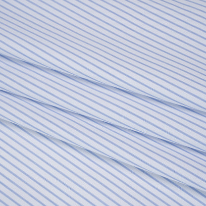 Tiny Herringbone Cotton Twill Shirting - Light Blue and White Stripes - Deadstock