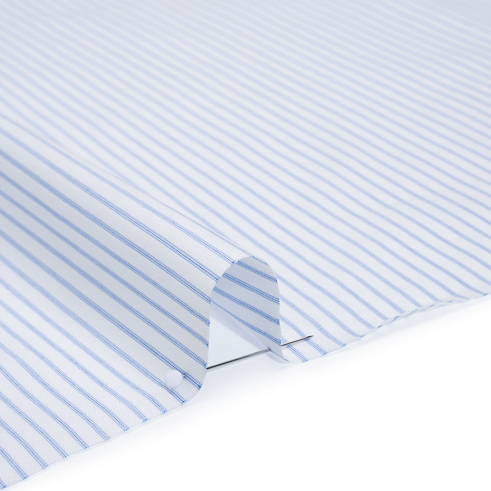 Tiny Herringbone Cotton Twill Shirting - Light Blue and White Stripes - Deadstock