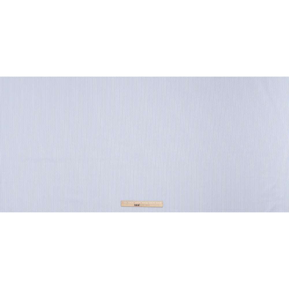 Tiny Herringbone Cotton Twill Shirting - Light Blue and White Stripes - Deadstock