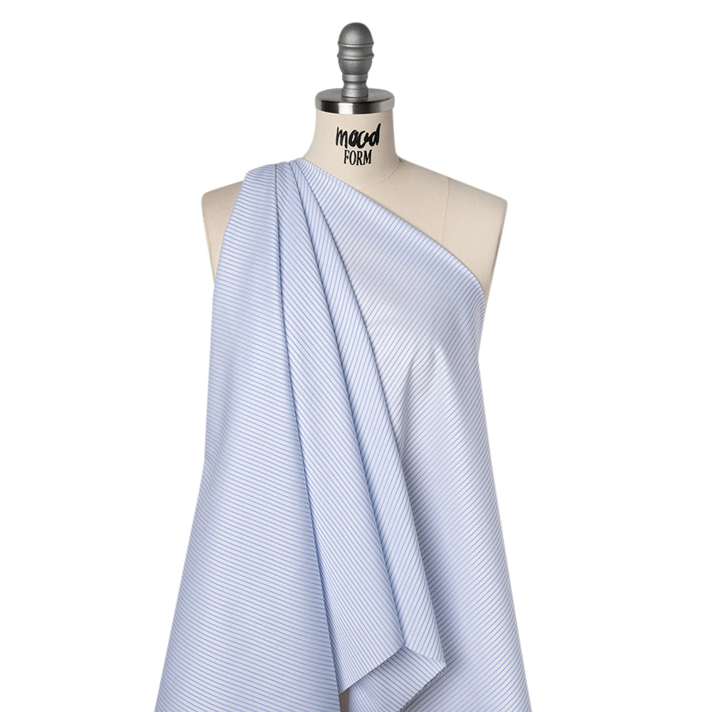 Tiny Herringbone Cotton Twill Shirting - Light Blue and White Stripes - Deadstock