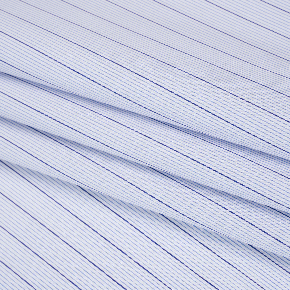 Cotton Shirting - Sky Blue, Navy and White Stripes - Deadstock