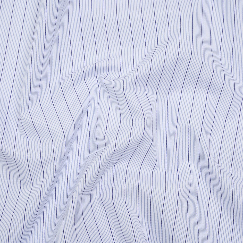 Cotton Shirting - Sky Blue, Navy and White Stripes - Deadstock