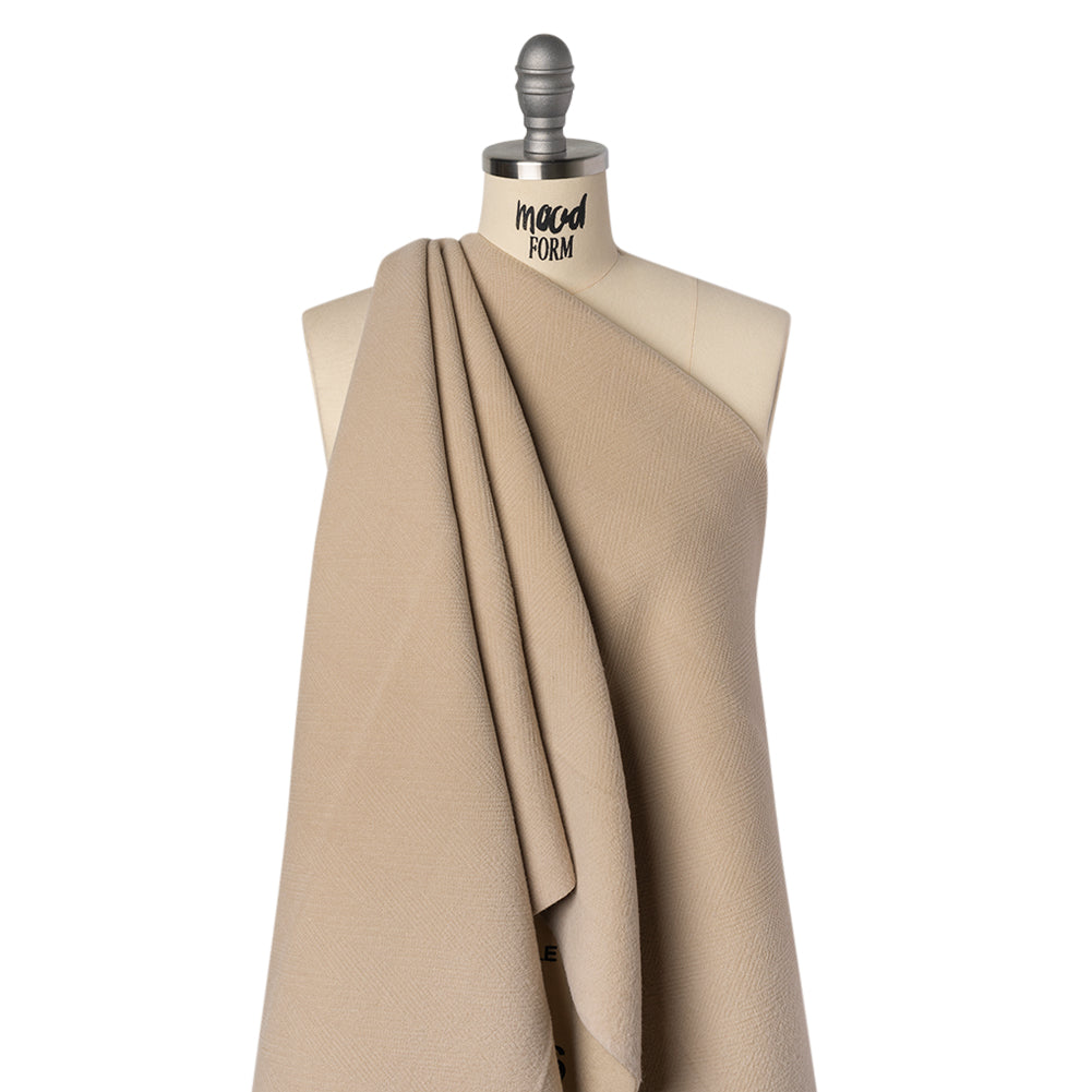 Wool Blend Herringbone Twill Coating Made in Italy - Nude - Deadstock