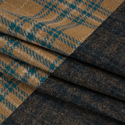 Wool Blend Double Faced Coating Made in Italy - Tan, Dark Teal and Charcoal Plaid - Deadstock