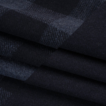 Wool Blend Double Faced Twill Coating Made in Italy - Navy and Dark Blue Buffalo Check - Deadstock