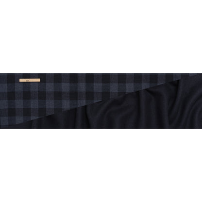 Wool Blend Double Faced Twill Coating Made in Italy - Navy and Dark Blue Buffalo Check - Deadstock