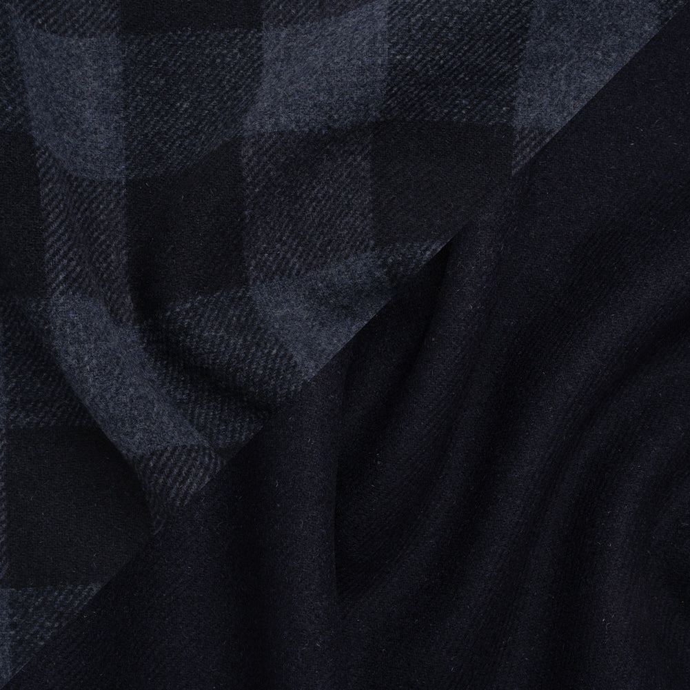 Wool Blend Double Faced Twill Coating Made in Italy - Navy and Dark Blue Buffalo Check - Deadstock