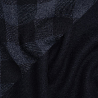 Wool Blend Double Faced Twill Coating Made in Italy - Navy and Dark Blue Buffalo Check - Deadstock