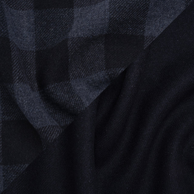 Wool Blend Double Faced Twill Coating Made in Italy - Navy and Dark Blue Buffalo Check - Deadstock