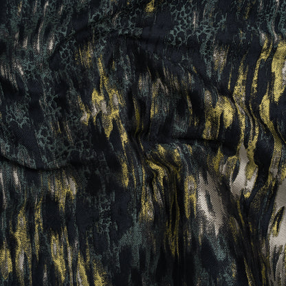 Polyester Brocade Made in Italy - Navy, Muted Blue and Lime Green Abstract Water Ripples - Deadstock