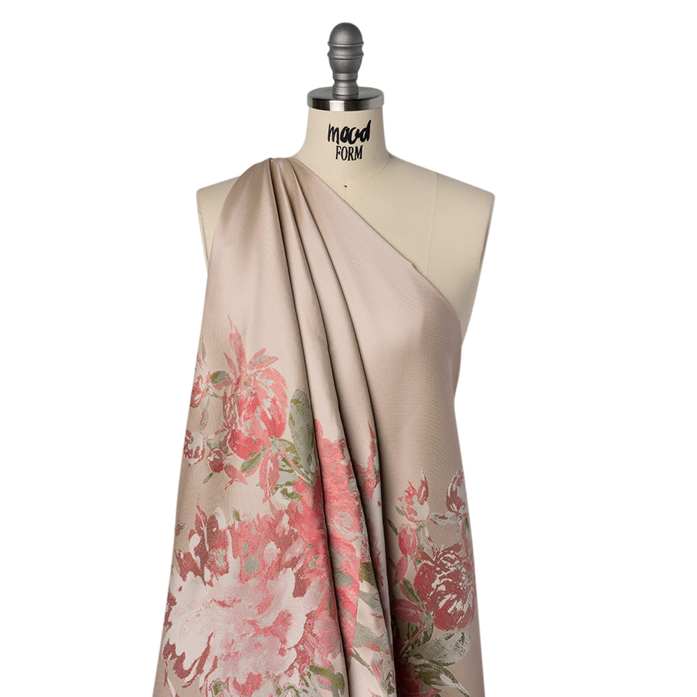 Polyester Brocade Panel Made in Italy - Pale Pink, Light Blue and Leaf Green Floral - Deadstock