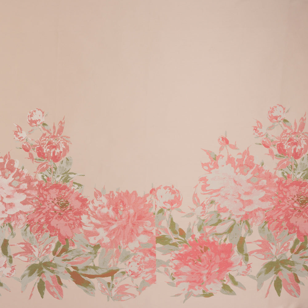 Polyester Brocade Panel Made in Italy - Pale Pink, Light Blue and Leaf Green Floral - Deadstock