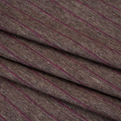 Brushed Wool Twill Made in Italy - Fuchsia and Brown Chalk Stripes - Deadstock