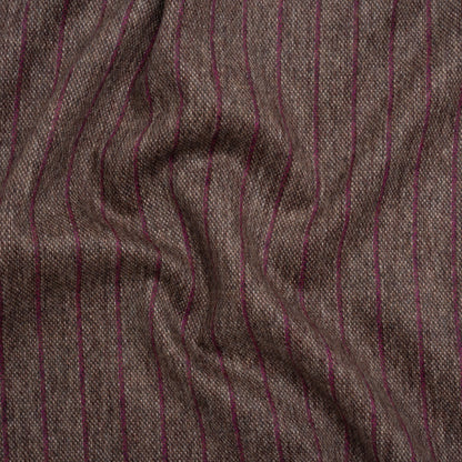 Brushed Wool Twill Made in Italy - Fuchsia and Brown Chalk Stripes - Deadstock