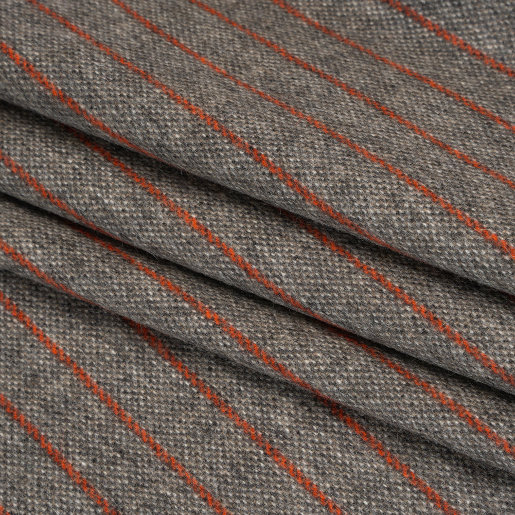 Brushed Wool Twill Made in Italy - Orange and Brown Chalk Stripes - Deadstock