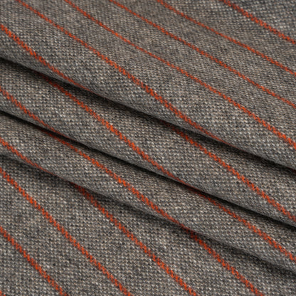 Brushed Wool Twill Made in Italy - Orange and Brown Chalk Stripes - Deadstock