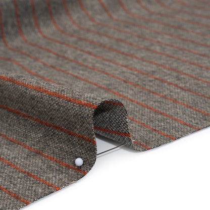 Brushed Wool Twill Made in Italy - Orange and Brown Chalk Stripes - Deadstock