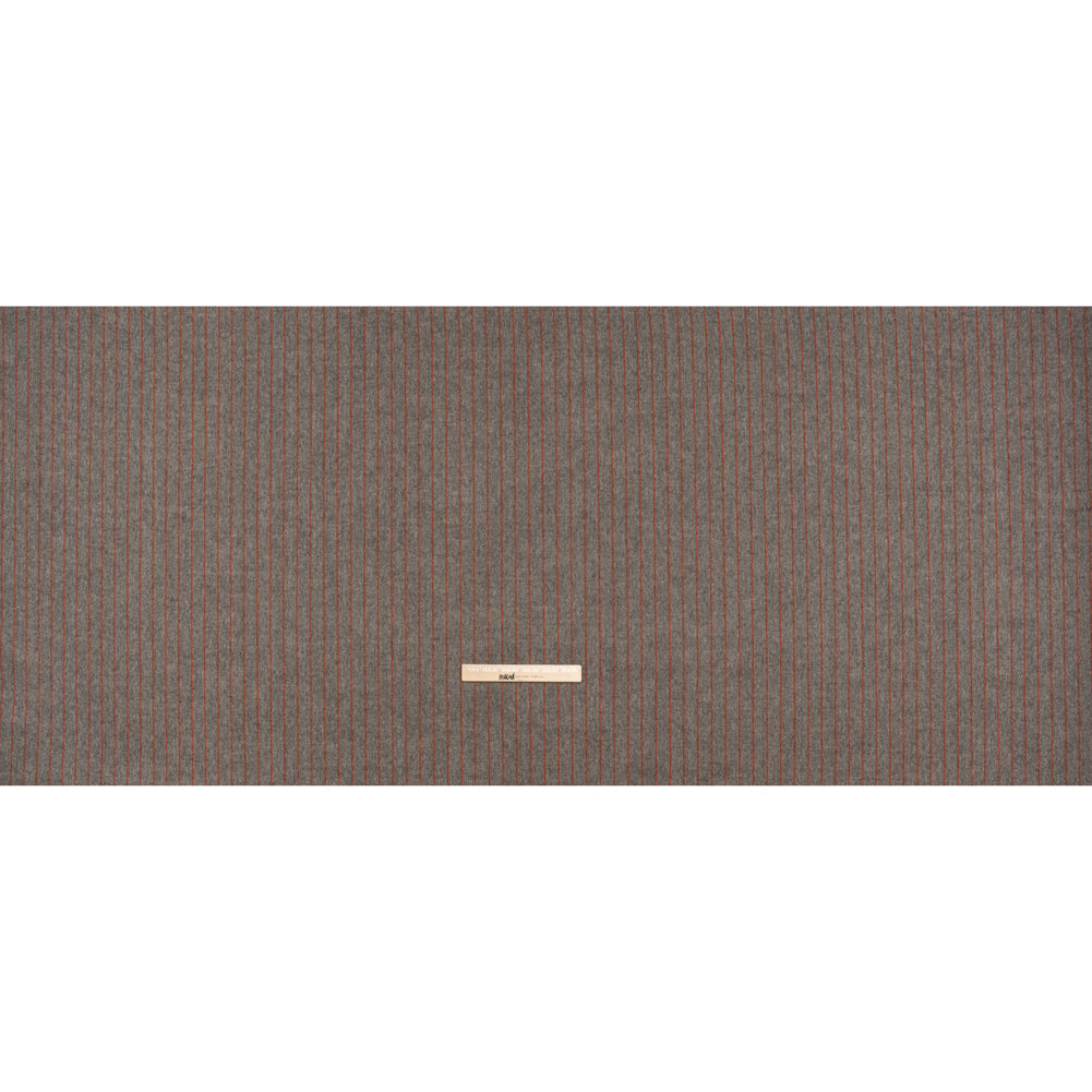 Brushed Wool Twill Made in Italy - Orange and Brown Chalk Stripes - Deadstock