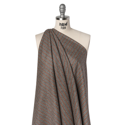 Brushed Wool Twill Made in Italy - Orange and Brown Chalk Stripes - Deadstock