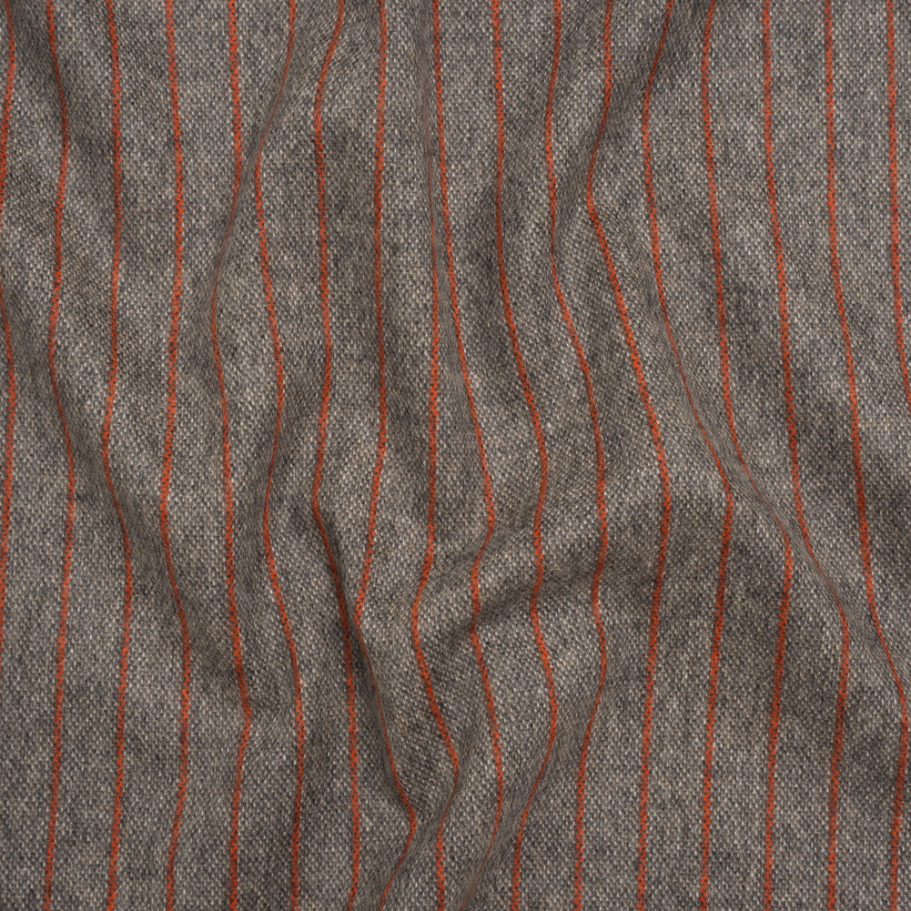 Brushed Wool Twill Made in Italy - Orange and Brown Chalk Stripes - Deadstock