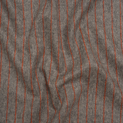 Brushed Wool Twill Made in Italy - Orange and Brown Chalk Stripes - Deadstock