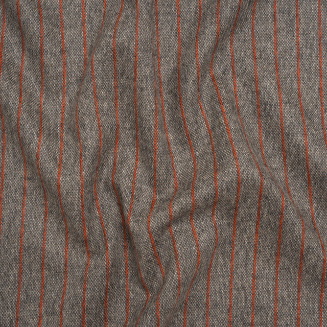 Brushed Wool Twill Made in Italy - Orange and Brown Chalk Stripes - Deadstock