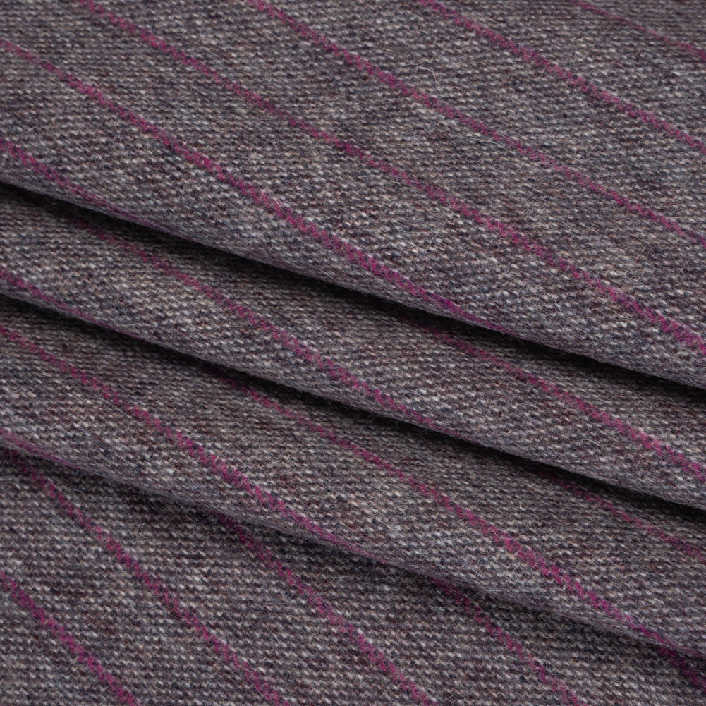 Brushed Wool Twill Made in Italy - Fuchsia and Gray Chalk Stripes - Deadstock