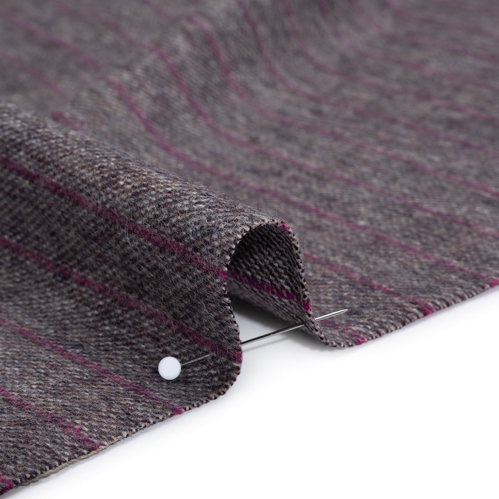 Brushed Wool Twill Made in Italy - Fuchsia and Gray Chalk Stripes - Deadstock