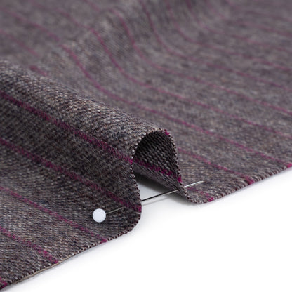Brushed Wool Twill Made in Italy - Fuchsia and Gray Chalk Stripes - Deadstock