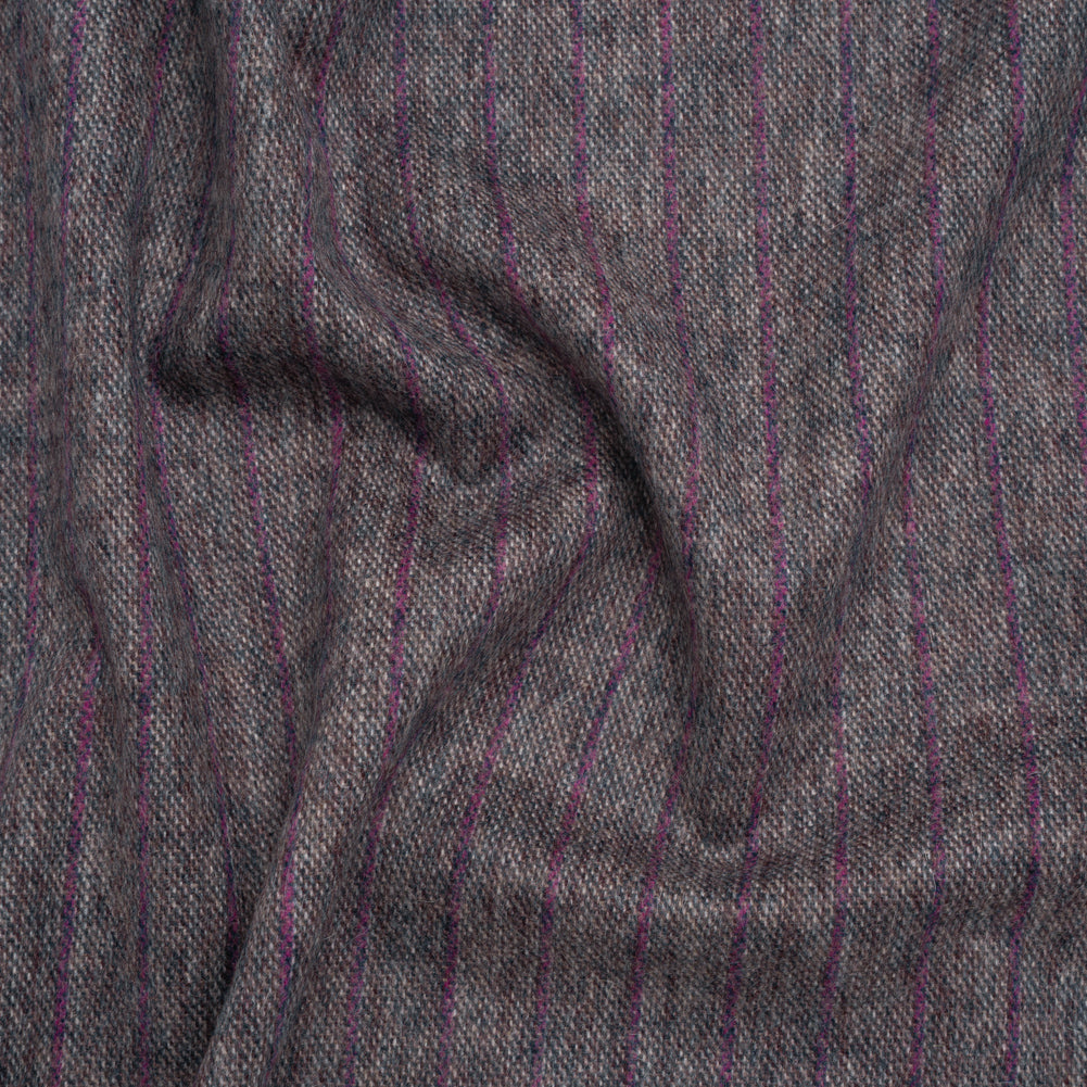 Brushed Wool Twill Made in Italy - Fuchsia and Gray Chalk Stripes - Deadstock