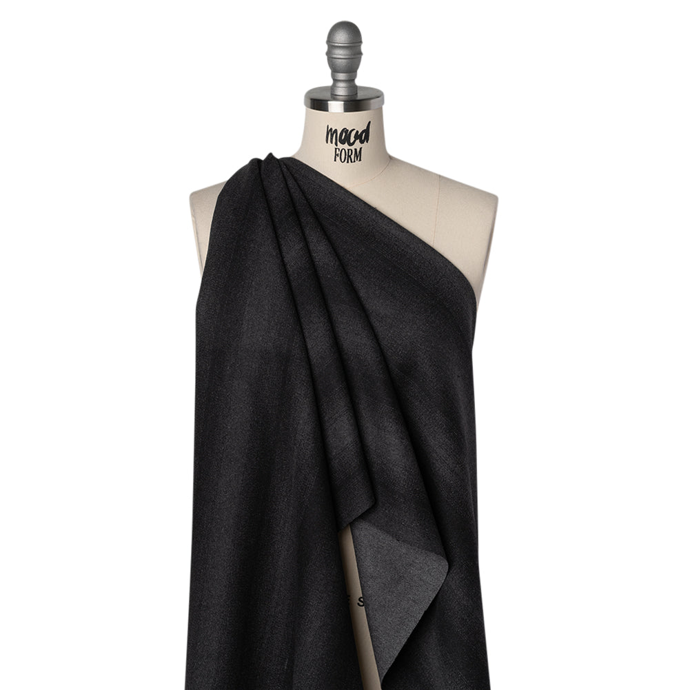 Brushed Wool Blend Coating - Dark Gray and Black Gradient Stripes - Deadstock Drape