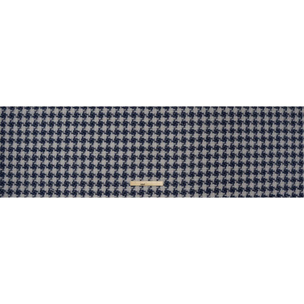 Metallic Polyester Tweed - Baby Blue, Dark Blue and Silver Houndstooth Check - Deadstock - Full