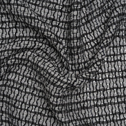 Metallic Polyester and Cotton Boucle Tweed - Black, Light Gray and Silver Stripes - Deadstock