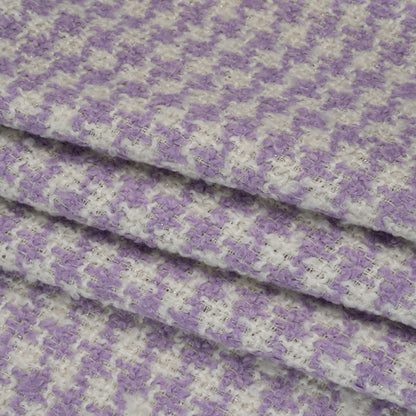 Polyester Boucle Tweed with Metallic Accents - Lavender, White and Silver Houndstooth - Deadstock Folded